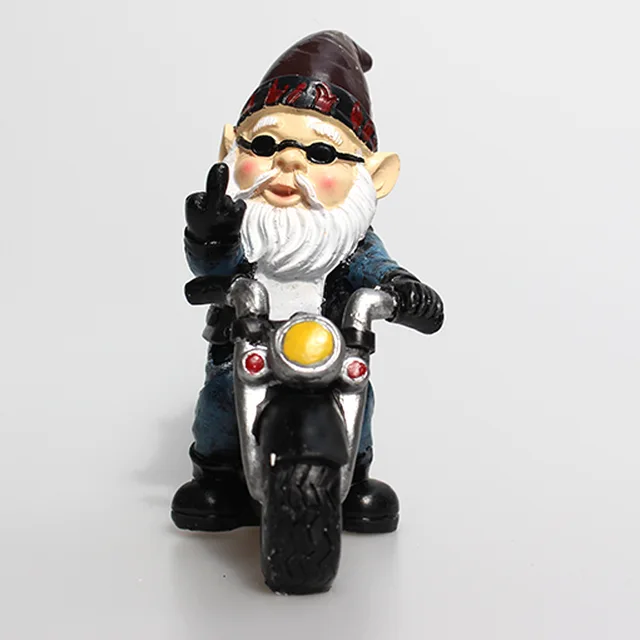 Vicces Középső Ujj Gnomes Motoros Törpék Öreg Ember Motorkerékpár -Szobor Gyanta Kézműves Kerti Otthoni Ablak Dekoráció - Image 5