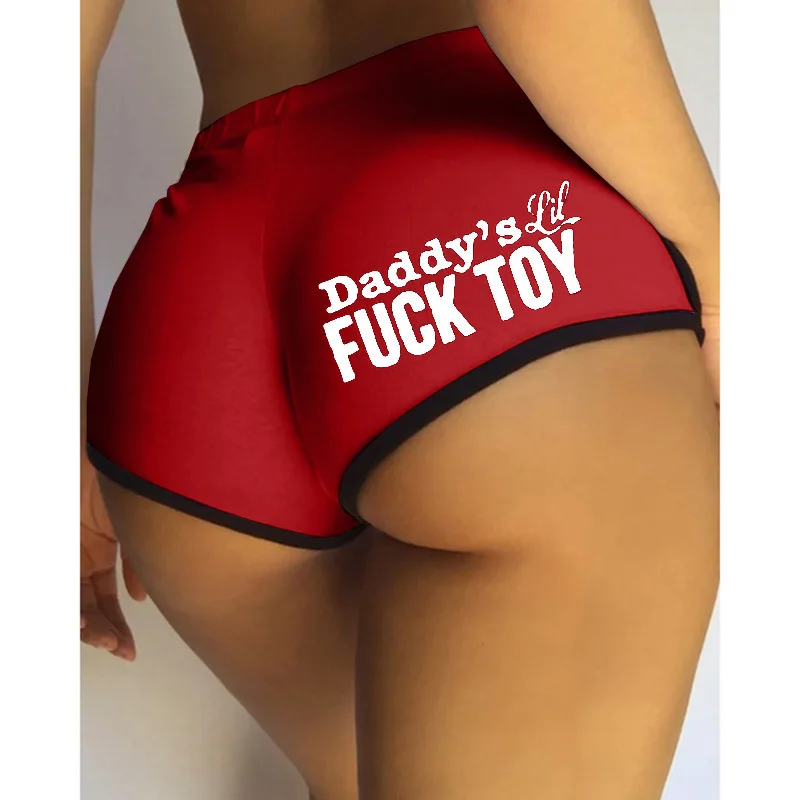 Women Open Crotch Yoga Leggings Shorts Double Hidden Zippers Letter Printing Gym Words Pattern Crotchless Clubwear Push Up Pants