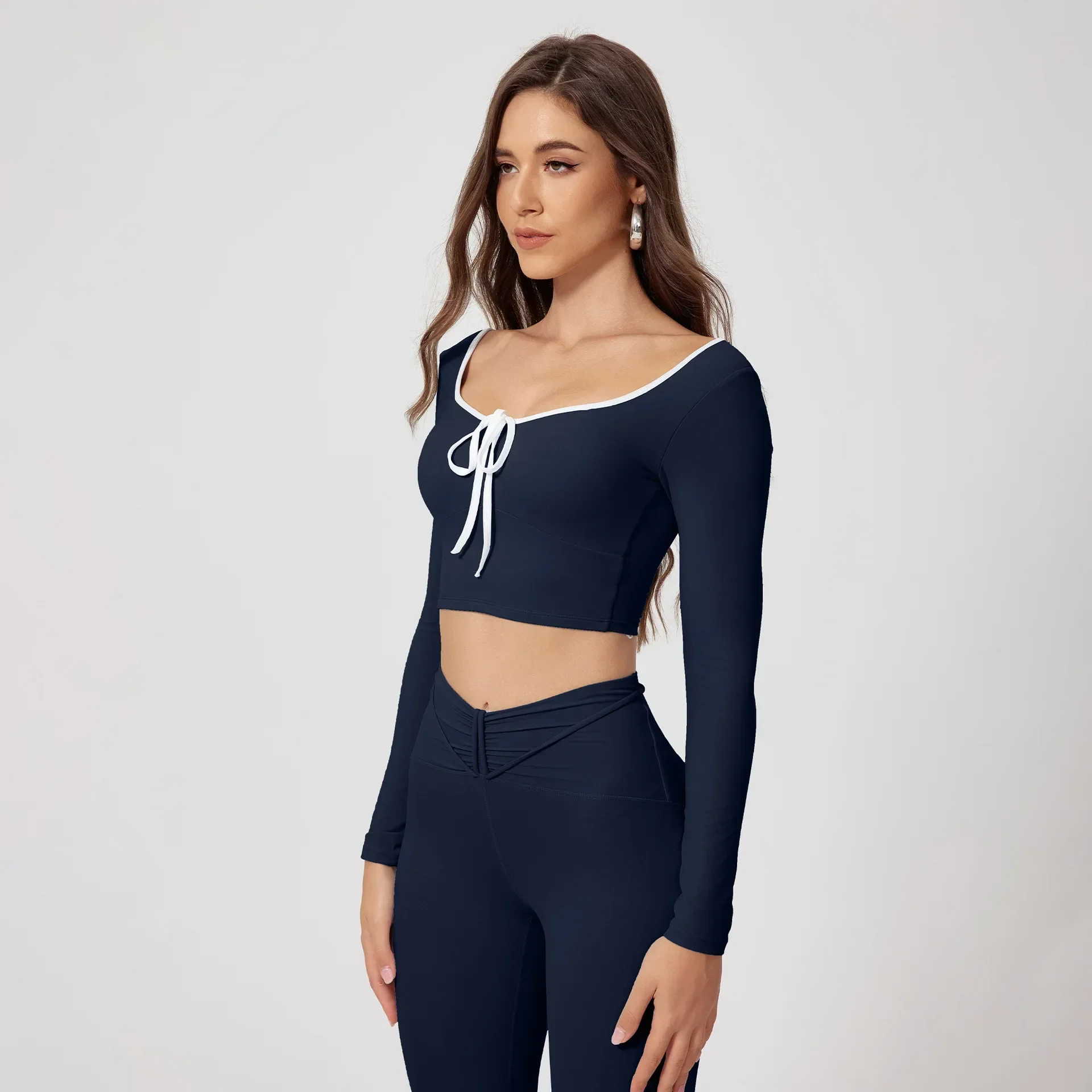 Seamless Yoga Sets Sports Fitness High Waist Hip Raise Pants Long-Sleeved Suit Running Workout Gym Leggings Set for Women 5