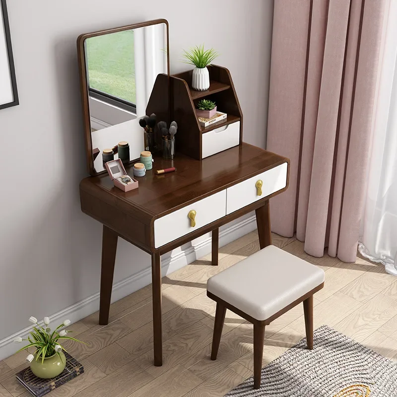 

Dresser Solid Wood Chinese Bedroom Small Apartment Makeup Table Log Simple Storage Cabinet Multifunctional Led