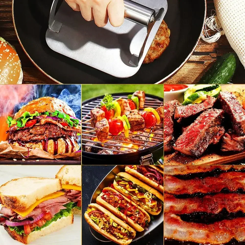 Smash Burger Press 304 Stainless Steel Griddle Accessories Kit Round Hamburger Press Patty Maker Tool Kit for BBQ Lover