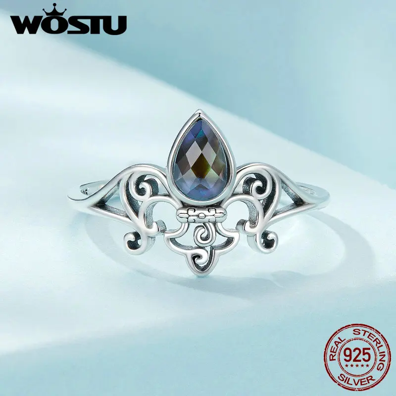 WOSTU 오리지널  레트로 아이리스 오픈 링, 레인보우 쉘 스톤, 조절 가능한 연꽃 반지, 오리지널 여성 주얼리 선물