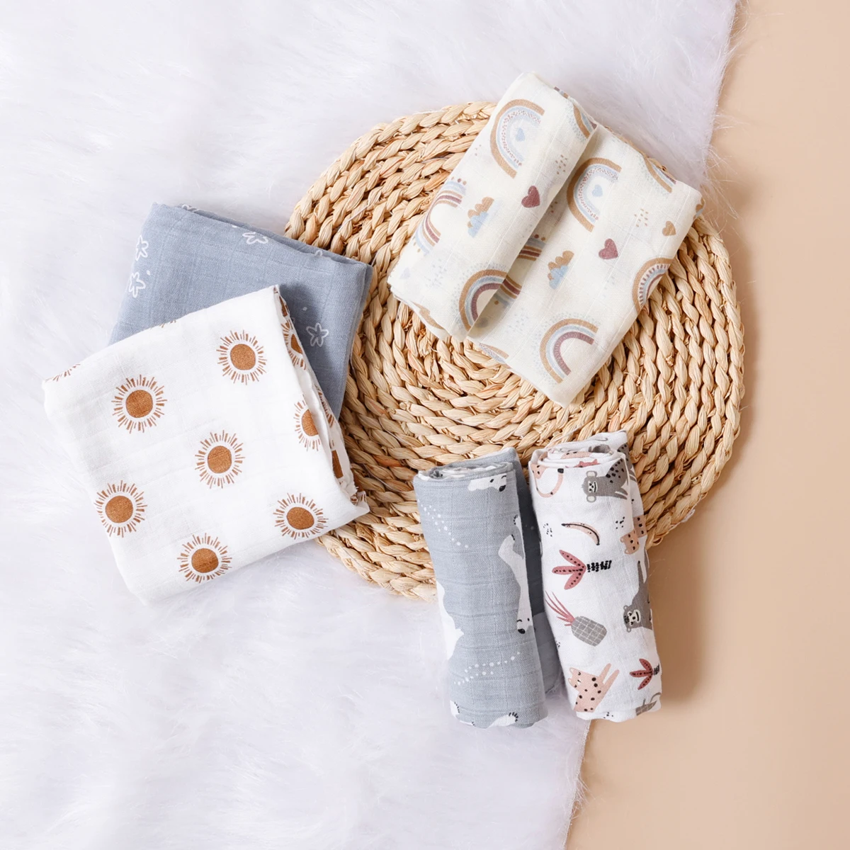 Description Picture 5 of itemKangobaby #My Soft Life# 5pcs Multifunctional Baby Muslin Bib Newborn Blanket Breathable Child Scarf 60x60cm