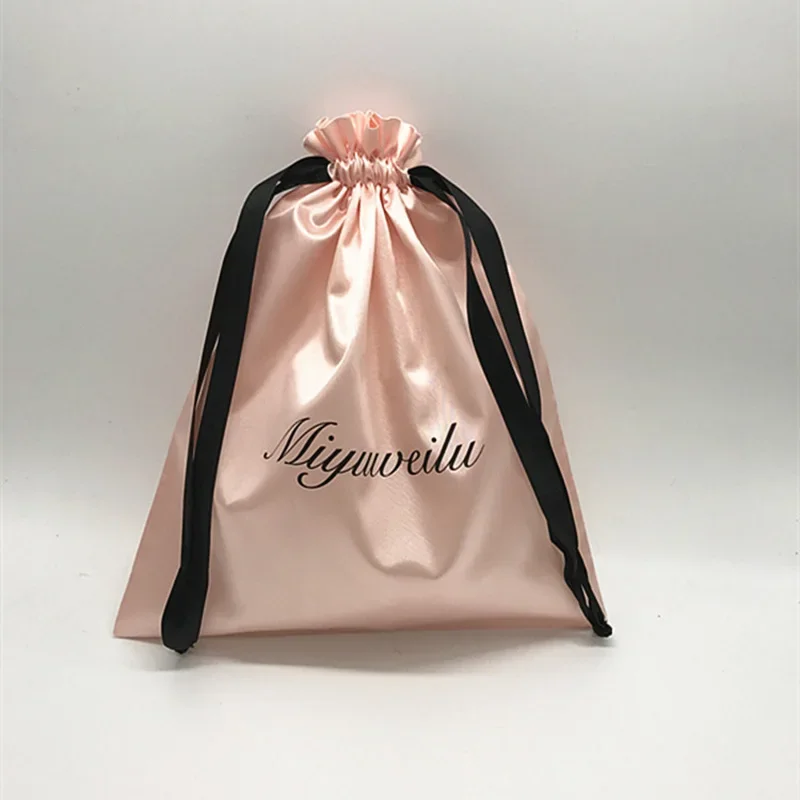 Custom Silk Drawstring Pouch Satin Bag Packaging Jewelry Cosmetic Wedding Party Gift Sachet Storage Hair Sachet Print Logo 20pcs