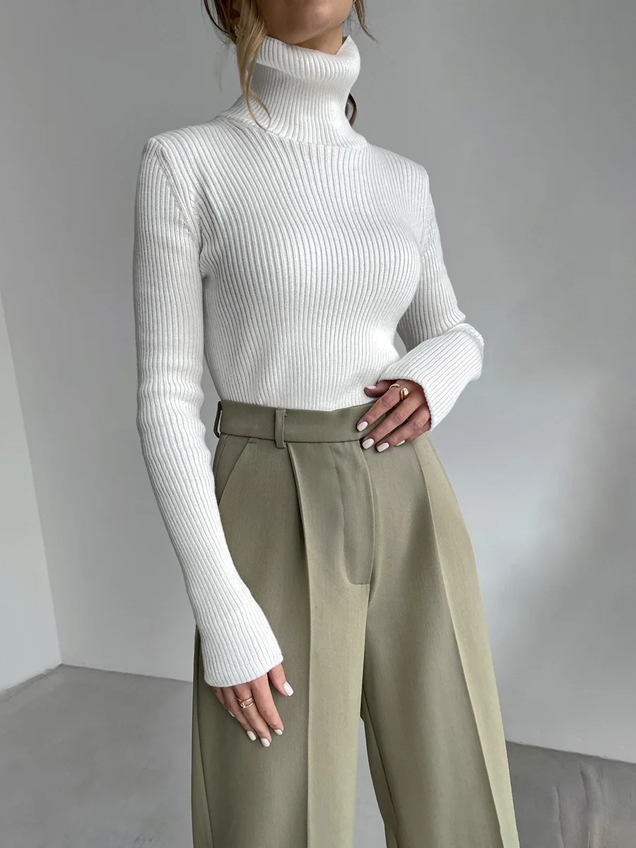 

Women's Turtleneck Sweaters Autumn Winter Knitted Bottoming Shirt Tops Slim Pullover Knit Jumper Soft Warm Pull for Women