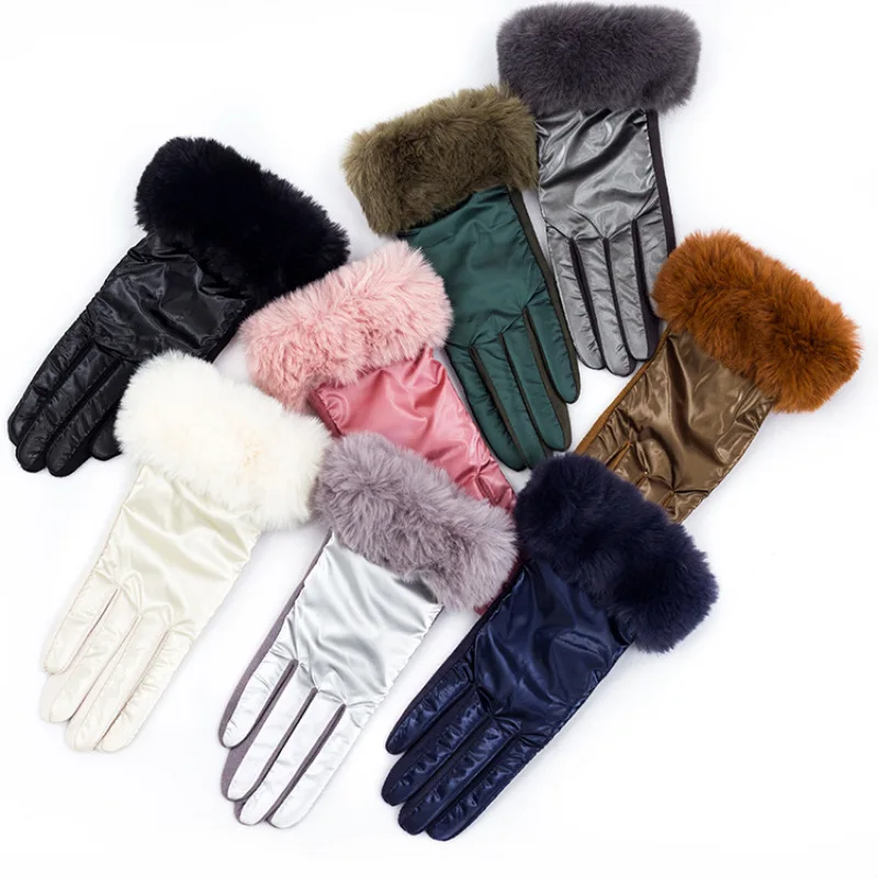 New Women Winter Light Water Proof Plus Cashmere Keep Warm Touch Screen Gloves Suede Fashion Big Plush Wrist