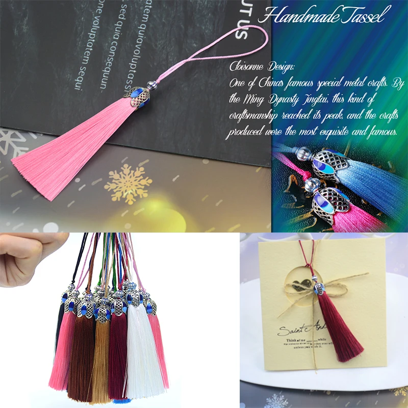 실크 술 프린지 크라운 태슬 트림, 수직 주름 방지 펜던트 테슬 브러쉬 커튼 쥬얼리 DIY 홈 데코 2-6pcs 17cm