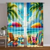 2pc,  Curtains Tropical Beach Surfboard Versatile Polyester,Without Electricity Birthday Party Applies to Parties and Everyday 1