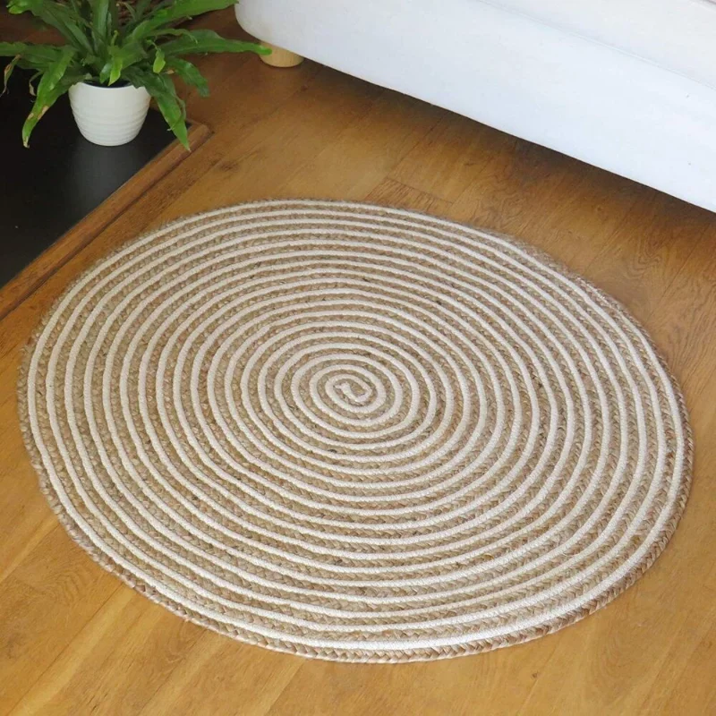 

Rug Round Jute Cotton Farmhouse Braided Area Rag Rug Hardwood Floors Woven Mat