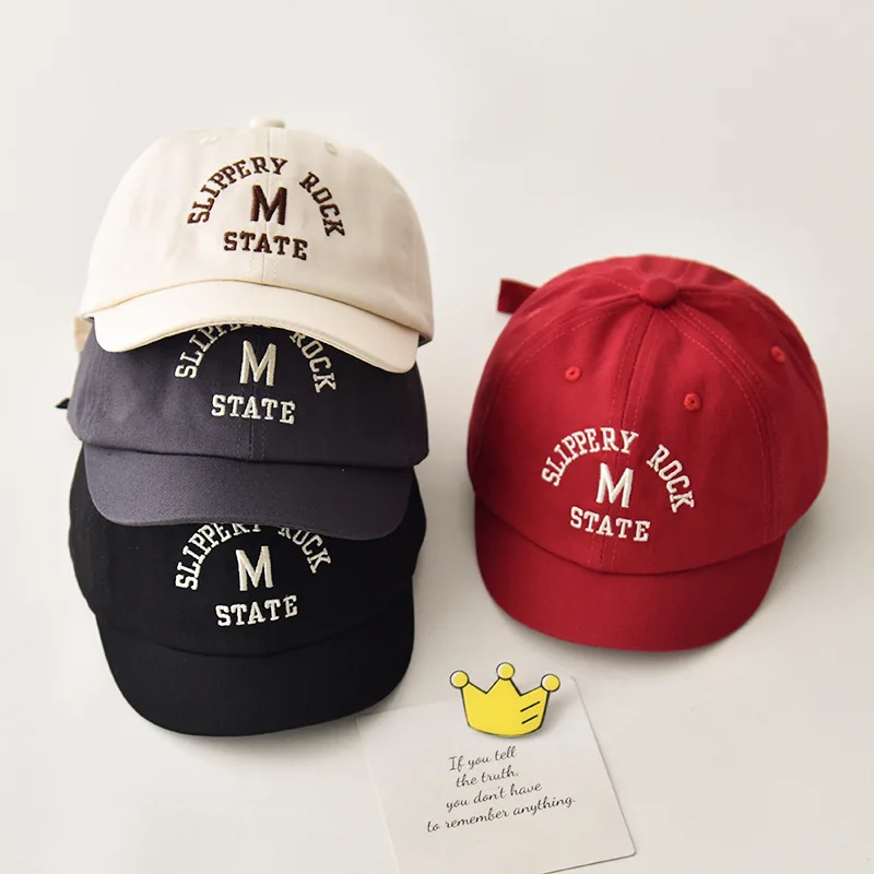 Baseball Cap Korean Letter Embroidered Baby Cap Summer Toddler Boys Girls Cotton Solid Color Kids Adjustable Peaked Hat