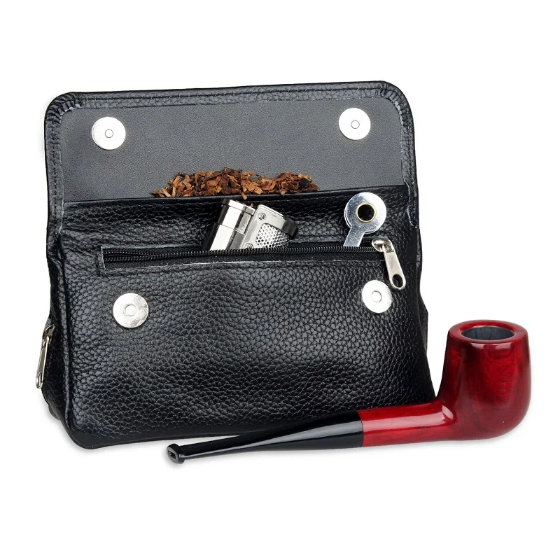 

Portable Cowhide Pipe Tobacco Storage Bag, Double Position Pack, Smoking Accessories Tools for Men, Cigaret Grass Case Gadgets