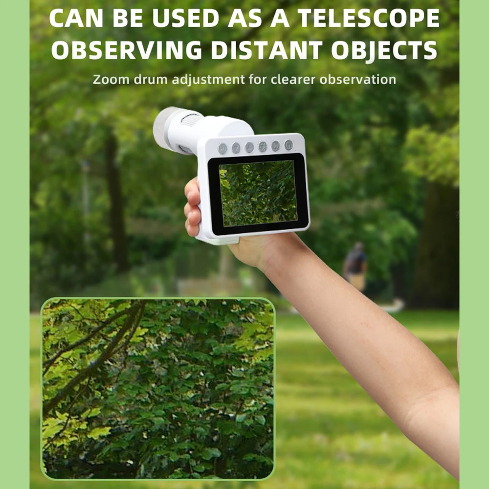 어린이용 베이스가 있는 1080P 현미경 1000X 휴대용 핸드헬드 망원경 3.5인치 HD 화면 LED 조명 포켓 디지털 현미경