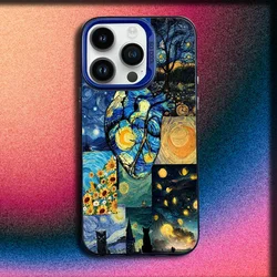 Van Gogh Starry Night Sunflower Cat Blue Matte Silicone Phone Case - iPhone 13 Pro Max (Z1)
