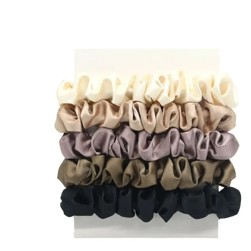 Satin Scrunchie Set, 5 Pcs Neutral Tone Hair Ties, Soft Smooth Hair Accessories, Stylish Daily Hair Decor, Trendy Women's Hair