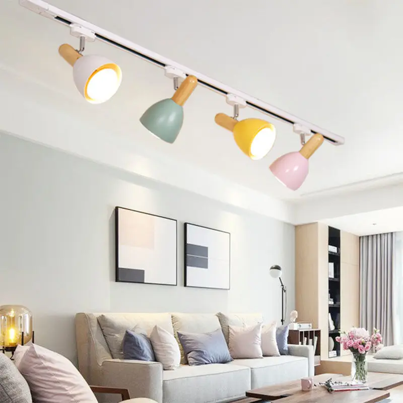 15W Simple Modern LED Track Light Nordic Wooden Ceiling Track System Spotlight for Living Room Background Wall Bedroom Kids Room 2