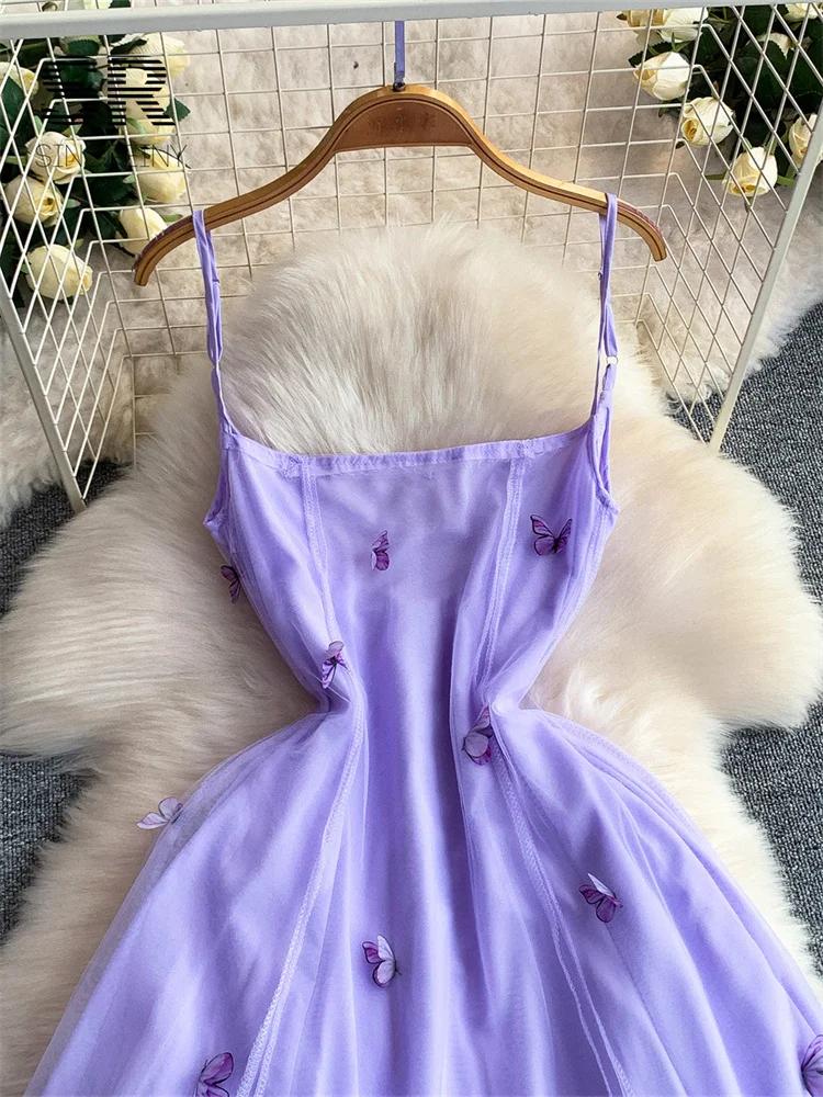 SINGREINY 3D Butterfly Mesh Dress Fairycore Sleeveless Backless Sling High Quality Summer Female French Romantic A-line Dresses 3