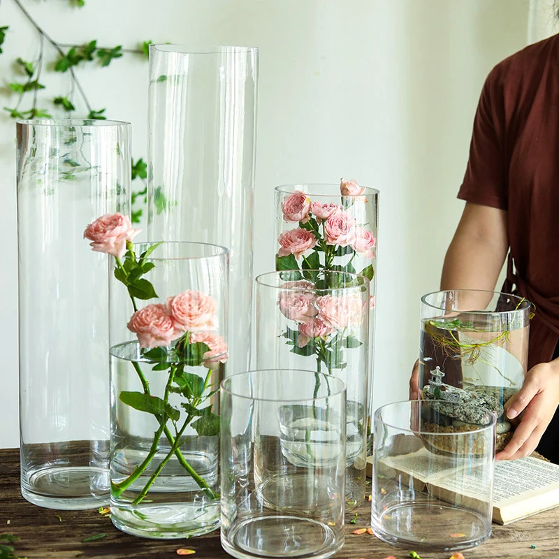 6.5x6/8/10/15/18cm Glass Flower Vase For Wedding Centerpieces Cylinder Vase Hurricane Glass Candle Holders For Tealight Party 5