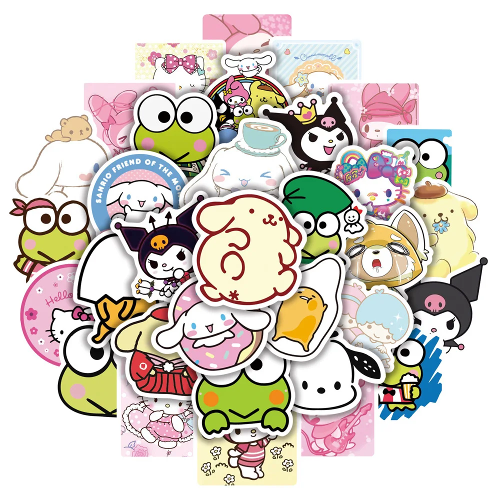 

10/30/50/100pcs Kawaii Sanrio Cartoon Stickers Kuromi Cinnamoroll My Melody Graffiti Decals Cute Aesthetic Anime Sticker for Car