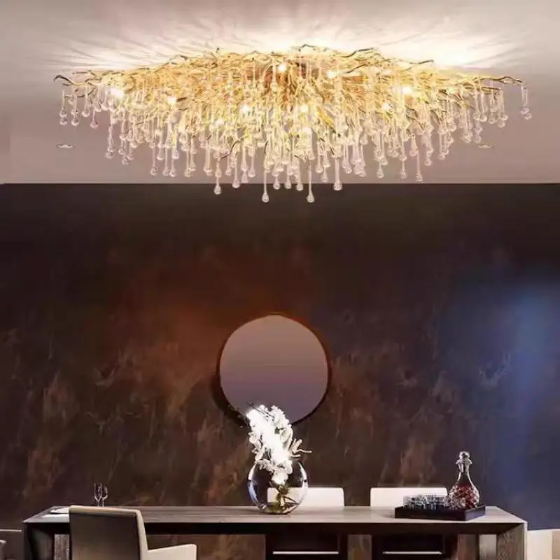 Clear Crystal Led Ceiling Chandelier Lights Gold For Living Room Dining Room Bedroom Kitchen Branch Ceiling Chandeliers led chandelier