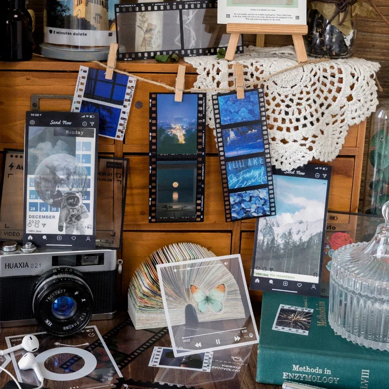 Journamm 15 개/갑 투명 PET 프레임 스티커 장식 정크 저널 Scrapbooking 배경 콜라주 빈티지 재료 스티커