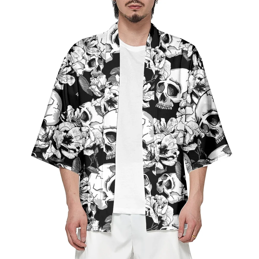 

Кимоно для мужчин и женщин, традиционное японское уличное кимоно с рисунком скелета, кардиган для косплея, Пляжная рубашка, летние халаты, 2024