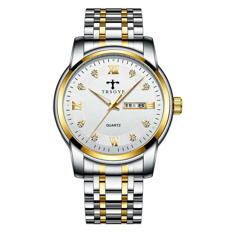 2022 Relojes Men's Fashion Luminous Waterproof Watch Diamond Roman Numeral Stainless Steel Quartz Watch Men's Wrist Watches