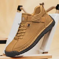 Trendy Men's Leather Shoes Outdoor Workwear Retro Stitching Mid-High Fashion Casual Men's Shoes Rubber Outsole Spring Autumn