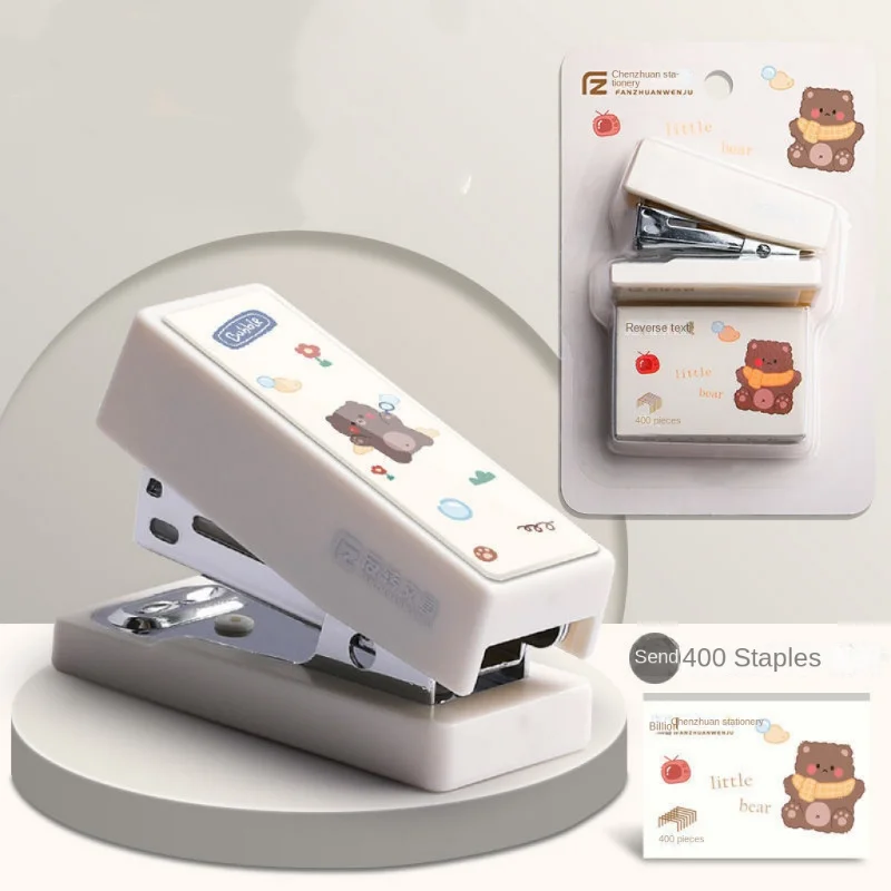 Mini Portable Stapler Set (Send 400 Staples) Cute Animal Paper Flipchart Binder Stationery Office Binding Tools School Supplies