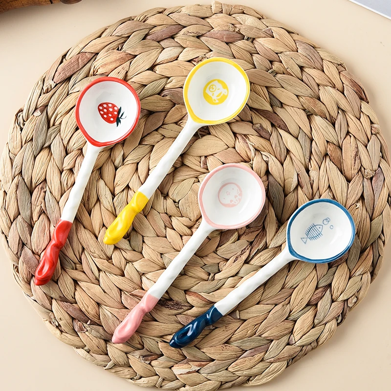 4pcs ceramic ice cream spoons extended handle dessert spoons for eating desserts and ice cream creatively designed spoons