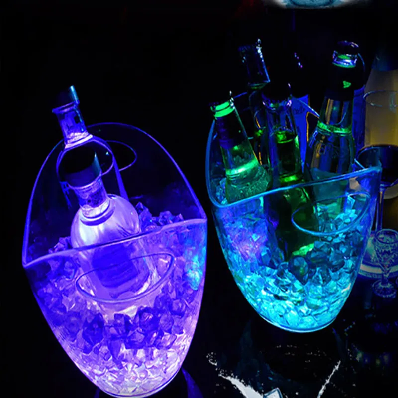 4L Transparent Colorful LED Light Gradient Ice Bucket Bar Wine Trough Water Entertainment Stand Holder Glass Wine Bottle