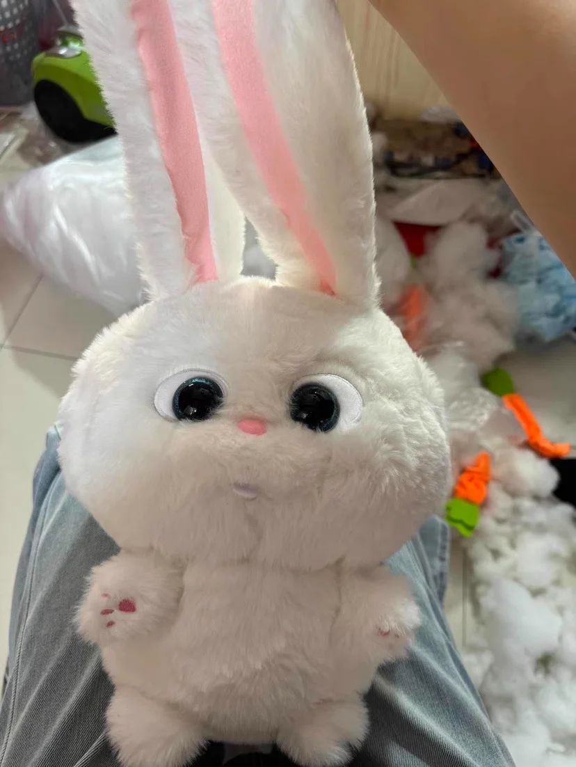 thumbnail image 1 of Conejo de peluche blanco de 35 cm con forma de bola de nieve, conejo kawaii, zanahoria de peluche con orejas móviles, muñeco de dibujos animados, juguete para niños, regalo de cumpleaños, 1 of 5