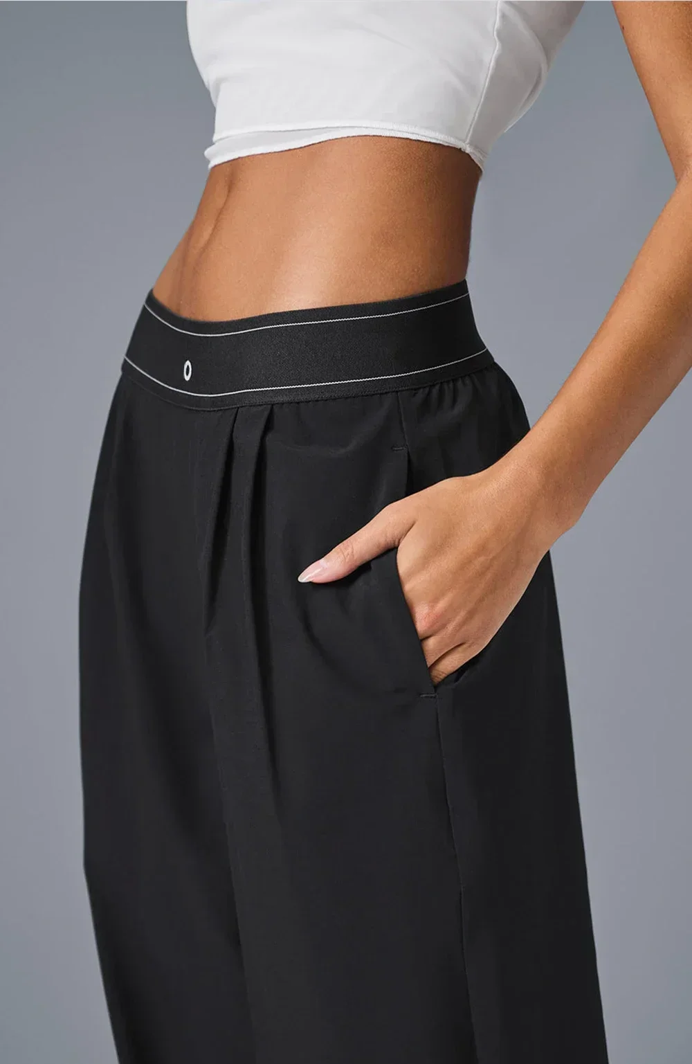 Description Picture 5 of itemElastic Waist Belt Straight Trousers Women Casual Loose Pocket Korean Fashion Suit Pants Classics Versatile Wide Leg Pants Women