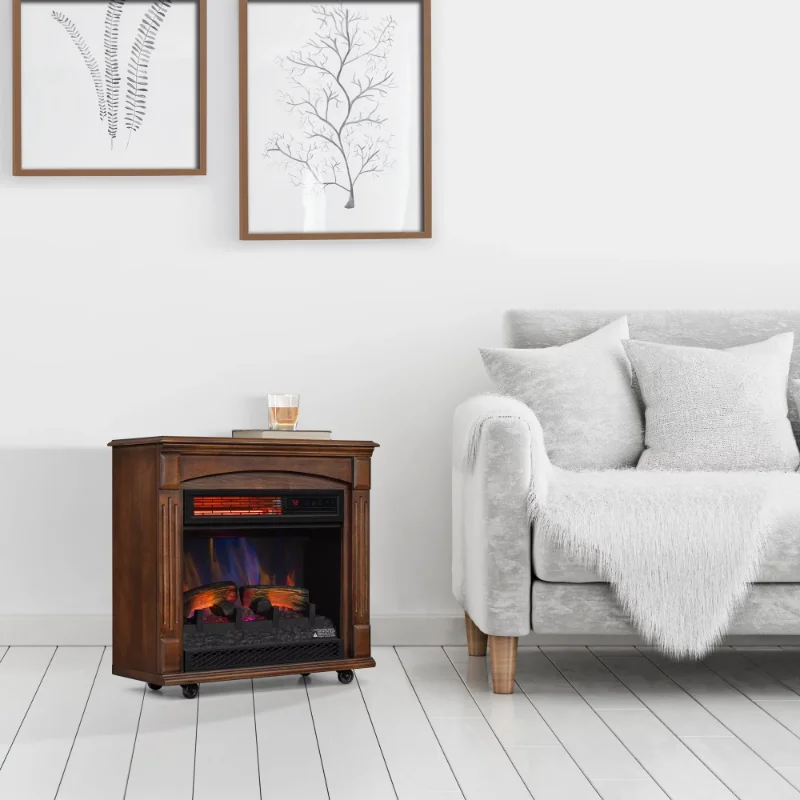 Rolling Mantel with 3D Infrared Quartz Electric Fireplace, Caramel Birch -  AliExpress