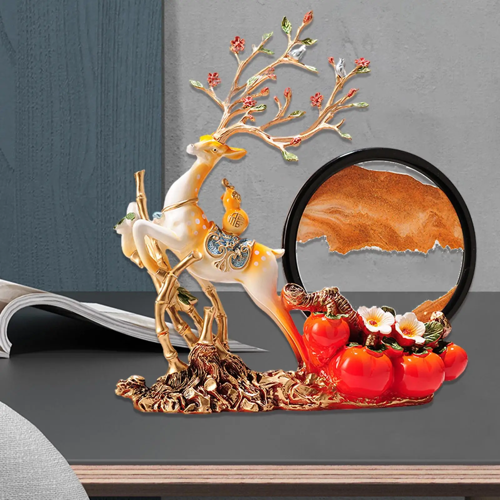 

Deer Sculpture 3D Moving Sand Art Picture Decor Ornament Quicksand Figurine