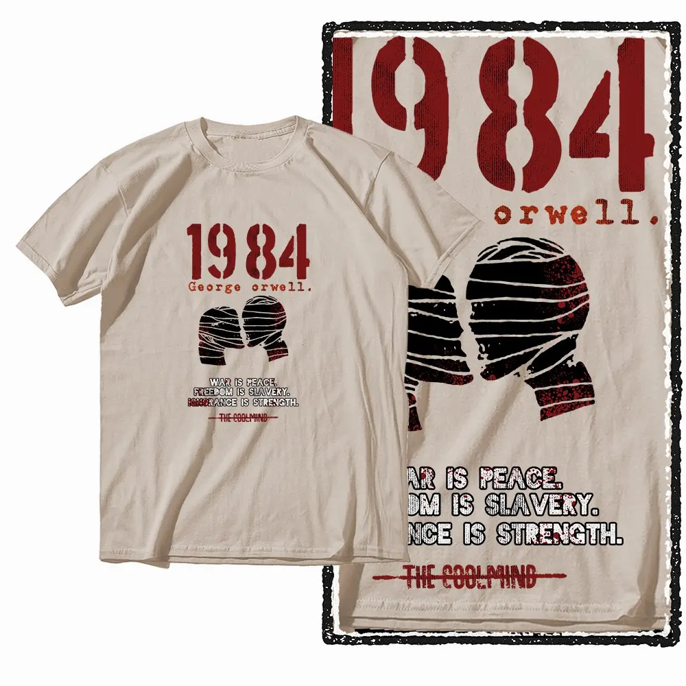 G01 Beige Baumwolle Big Size 1984 Grafik-T-Shirt für Herren | Streetwear Cooles Vintage O-Neck Herren-T-Shirt – Detail 3