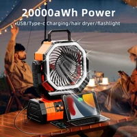 Ventilateur portable aste à piles 20000mAh, ventilateur de bureau et de camping avec lumière LED et crochet, ventilateur extérieur pour tente, voyage en voiture 4