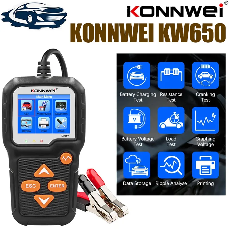 

Тестер автомобильного аккумулятора KONNWEI KW650, 6 в, 12 В, 100-2000 CCA