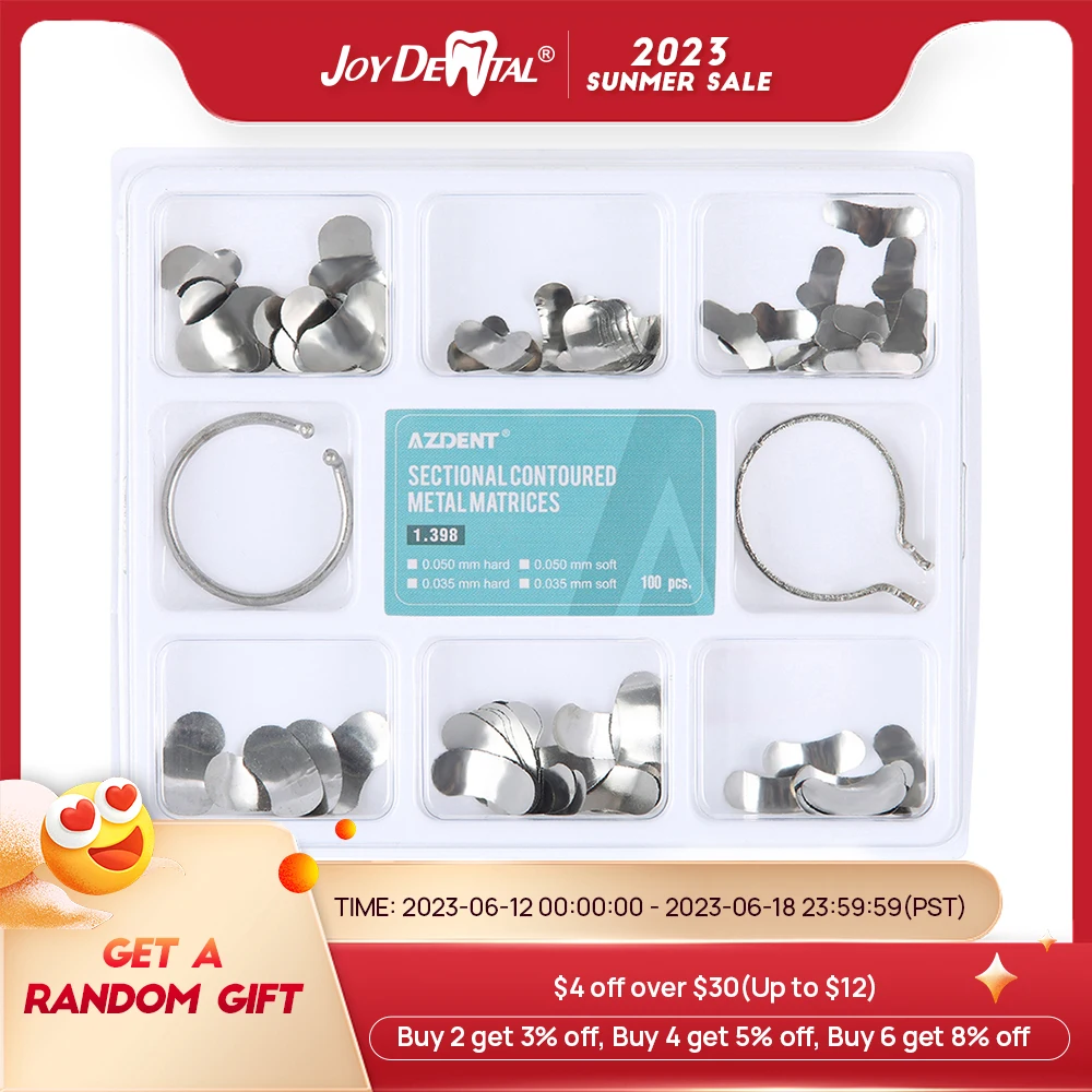100Pcs/Box Dental Matrix Sectional Bands Rings Kit Metal Matrices
