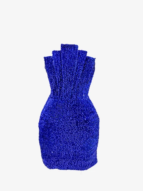 Glitter Short Sequins Cocktail Dresses One Shoulder Long Sleeves Golves Strapless Mini Prom Dress Royal Blue Party Night Gowns Aliexpress