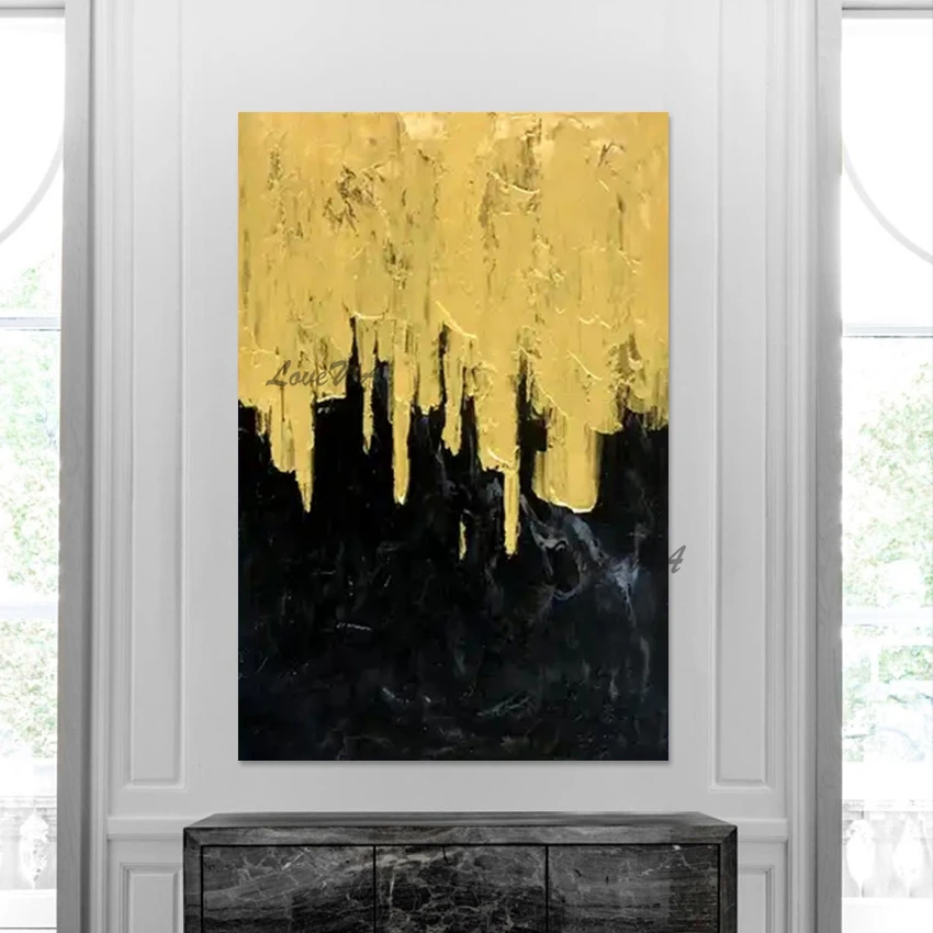 

Декор для дома, плотная Золотая фольга, простая абстрактная акриловая живопись, индивидуальный дизайн, настенные картины для отеля, современное художественное полотно