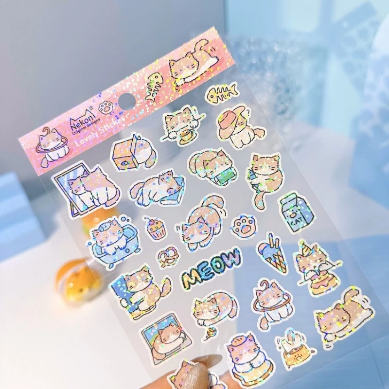 NEKONI Laserlinien-Aufkleber, niedliche kleine Tiere, Hamster-Aufkleber, Scrapbooking, DIY, Tagebuch, Schreibwaren, Aufkleber, Dekor, Schulgeschenke
