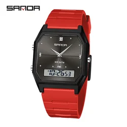 SANDA New Fashion Waterproof Dual Display Digital Leisure Watch (Red)