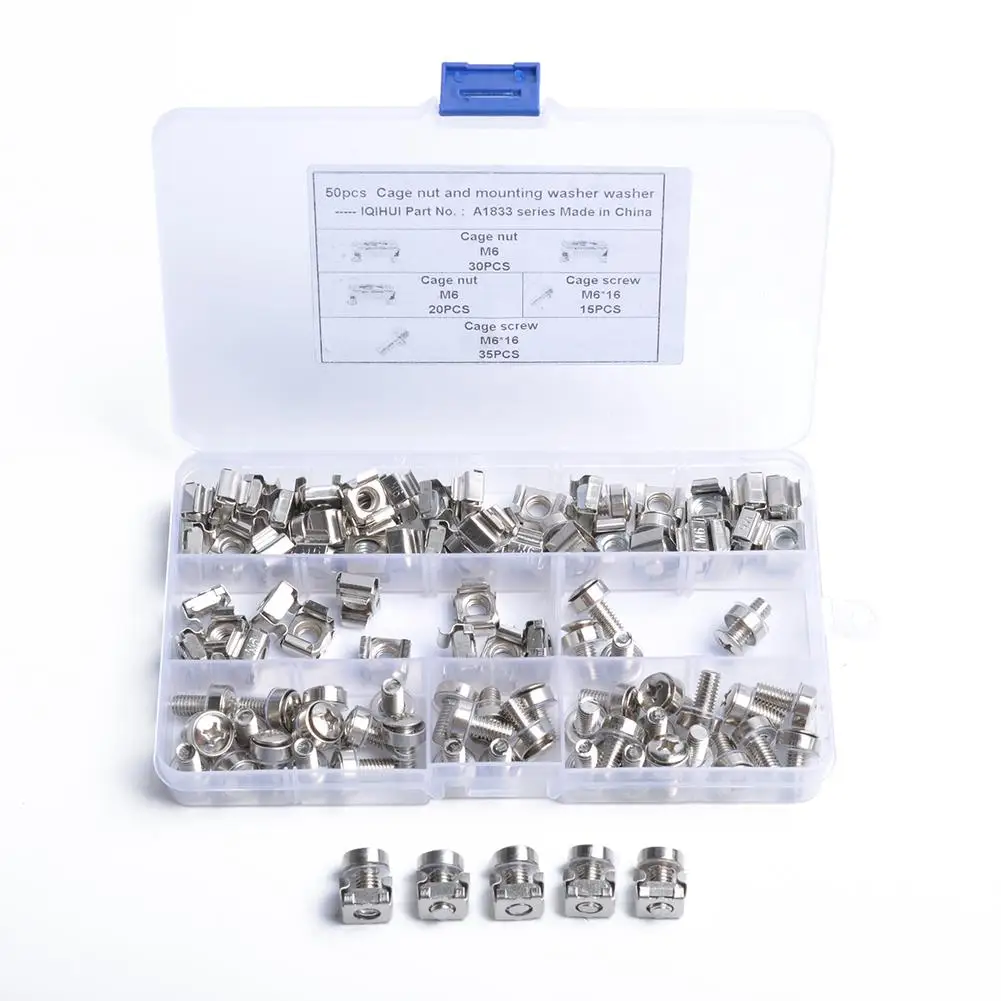 

50pcs/Box Professional Cage Nuts M6 + Mounting Screws M6*16 with Washer Spacers Car Modified Accessories