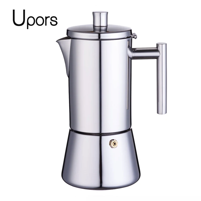 Fdit 200ml Stainless Steel Stovetop Coffee Maker Durable Espresso Pot Silver Moka Pot with Safety Valve