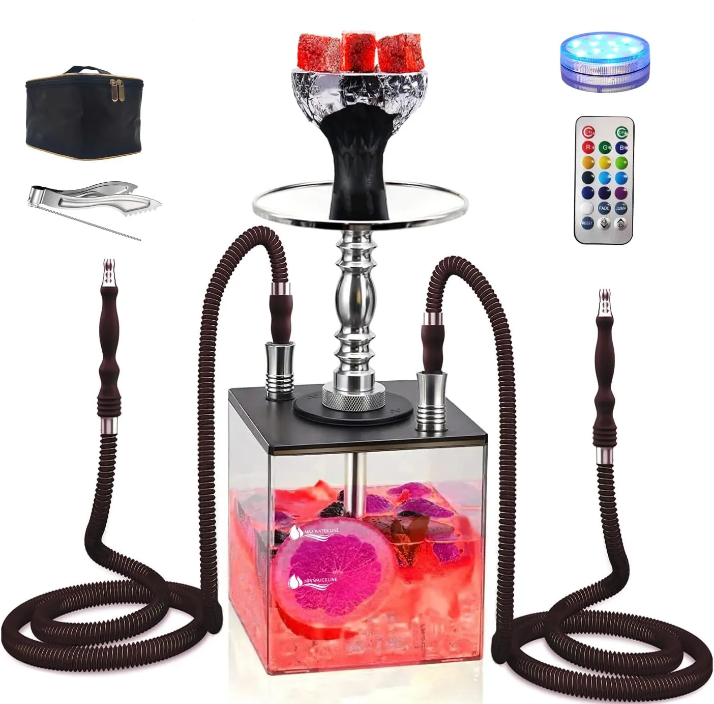 HookahSet2HoseHookahwithEverythingModernCubeHookahsAcrylic