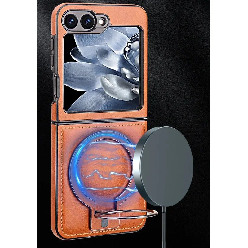 Luxury Magnetic Leather Flip Phone Case with Ring Bracket and Shockproof Design