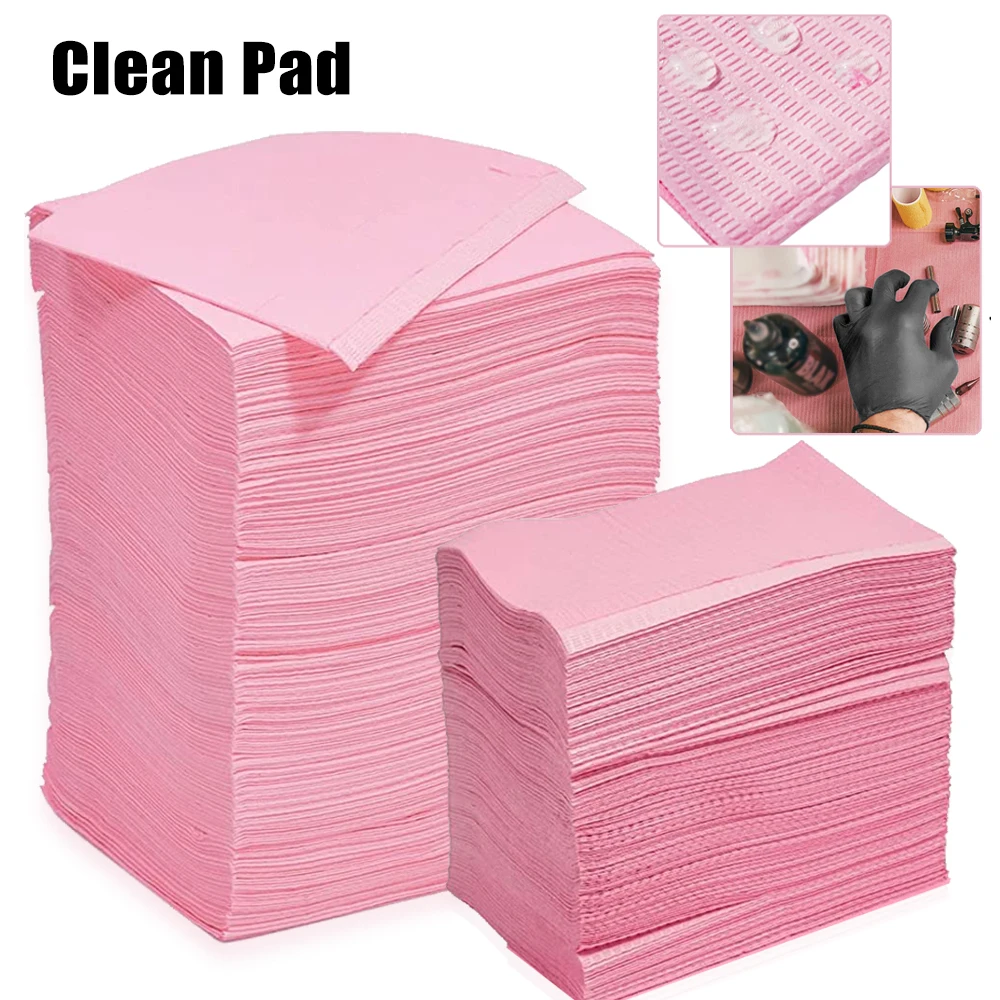 ez disposable tattoo cleaning wipes dental piercing bibs waterproof sheets double layer sheets tattoo accessories 45 33cm Disposable Tattoo Clean Pad Pink Tattoo Table Covers Cleaning Wipes Waterproof Beauty Makeup Tattoo Accessories Tattoo Bibs