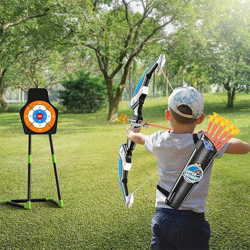 2 Pack Archery toy Set  - Includes 2 Bows, 20 Suction Cup Arrows & 2 Quivers & Standing Target, Outdoor Toys for Kids 6
