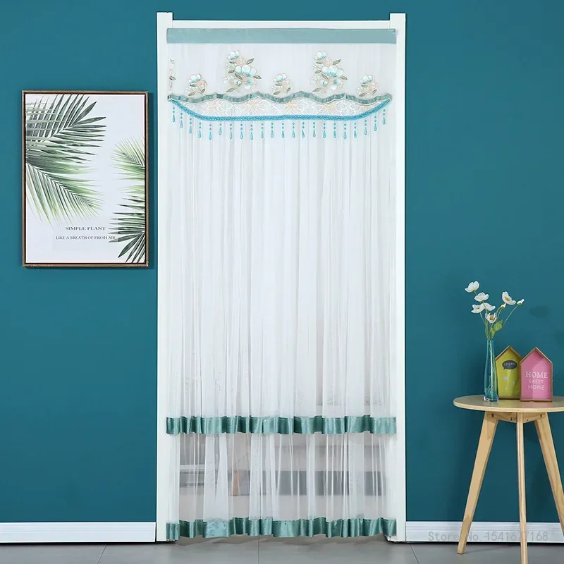 Punch-free Mosquito Screen Curtain Door Curtain, Breathable Bedroom Partition Curtain Double Layer Lace Embroidered Door Curtain