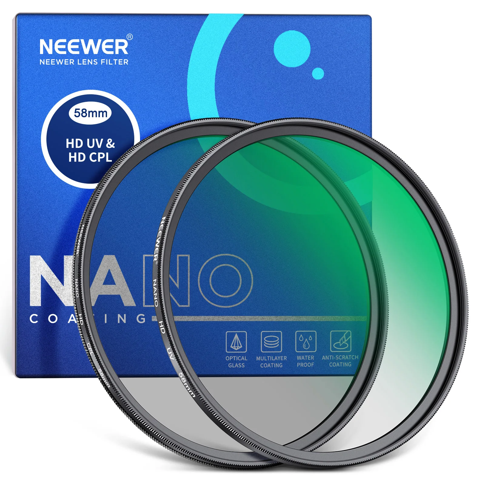 

NEEWER CPL UV Lens Filter Kit, Circular Polarizer/UV Protection Lens Filter Set with HD Optical Glass with Double Sided 30 Layer